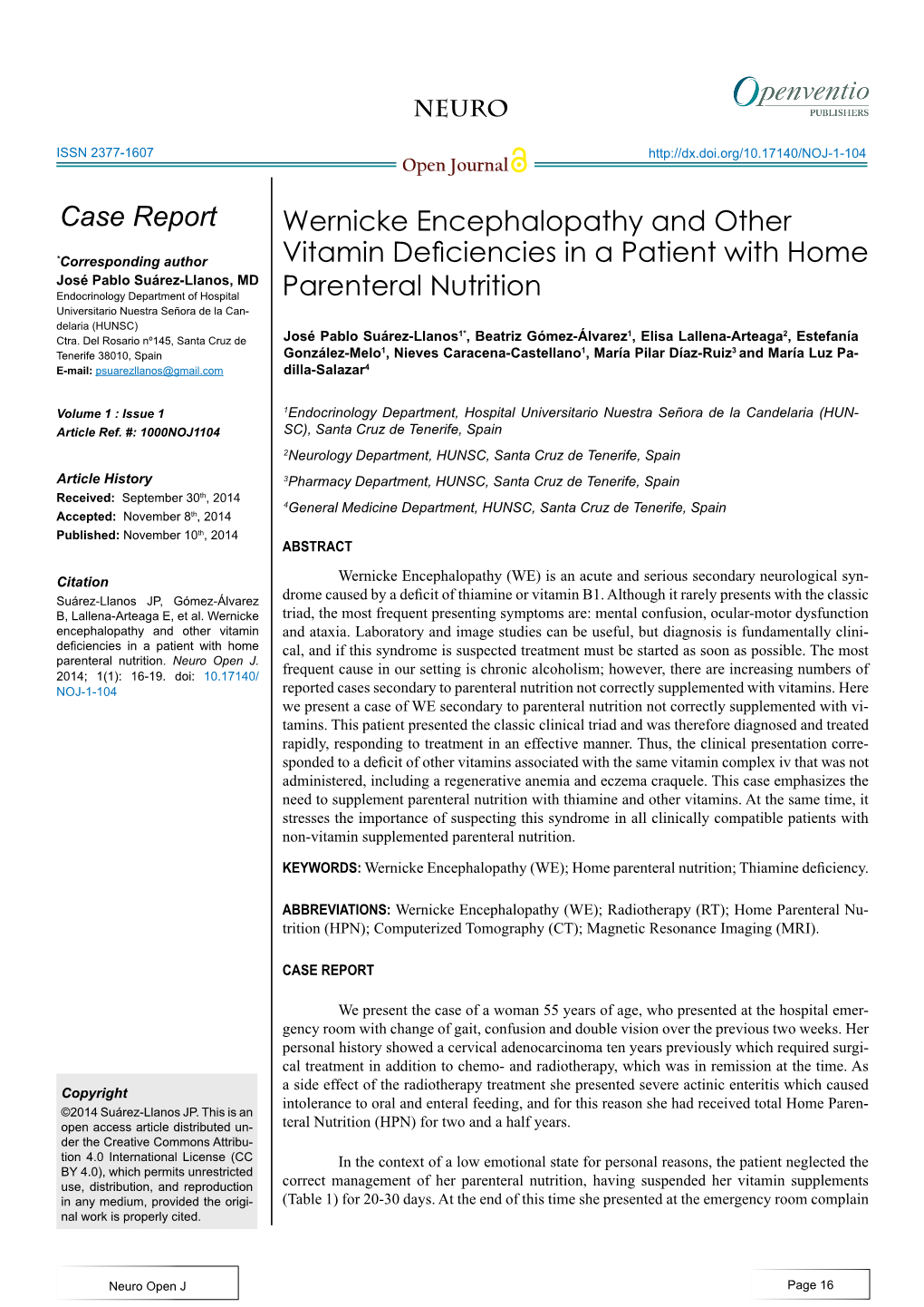 Wernicke Encephalopathy and Other Vitamin Deficiencies in a Patient with Home Parenteral Nutrition Case Report
