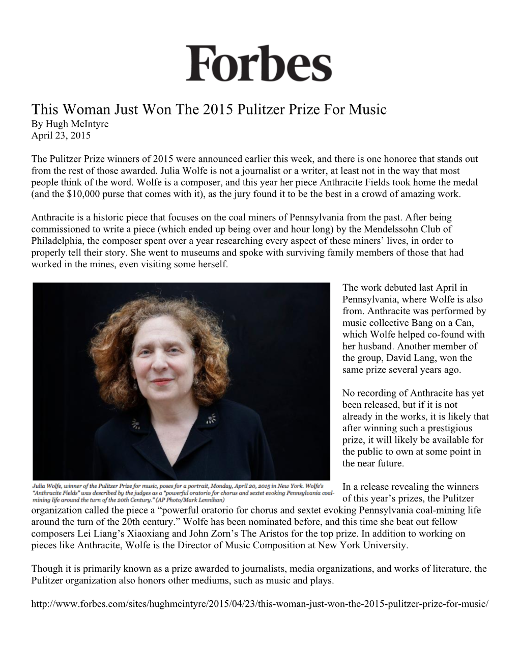 This Woman Just Won the 2015 Pulitzer Prize for Music by Hugh Mcintyre April 23, 2015