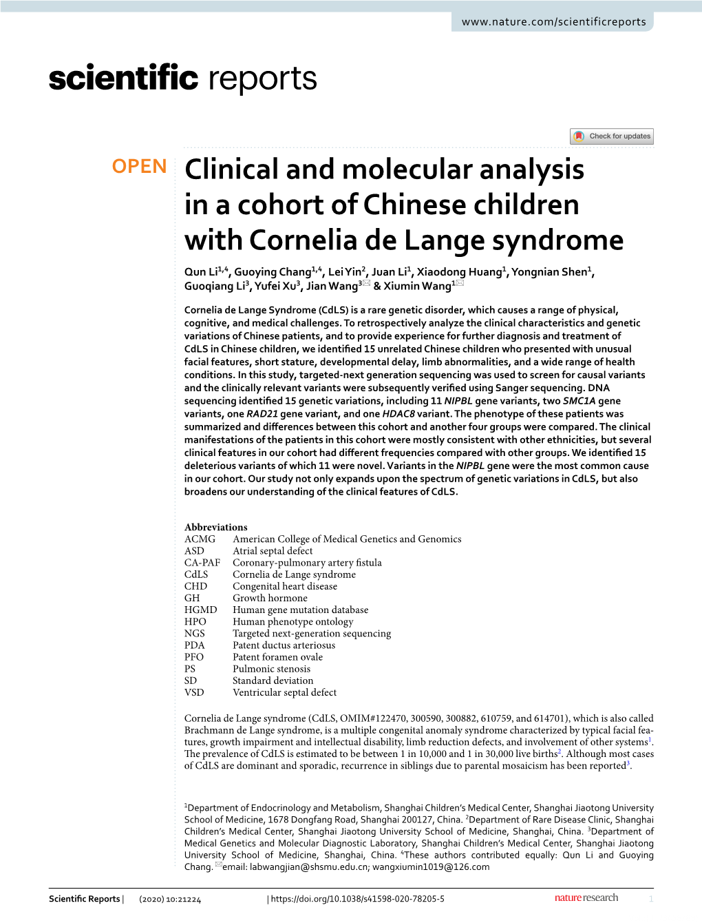 Clinical and Molecular Analysis in a Cohort of Chinese Children With