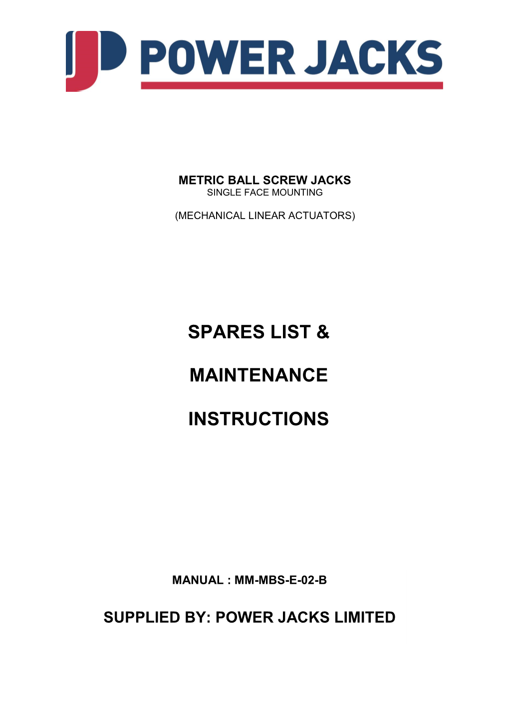 Power Jacks E-Series Ball Screw Jack Manual