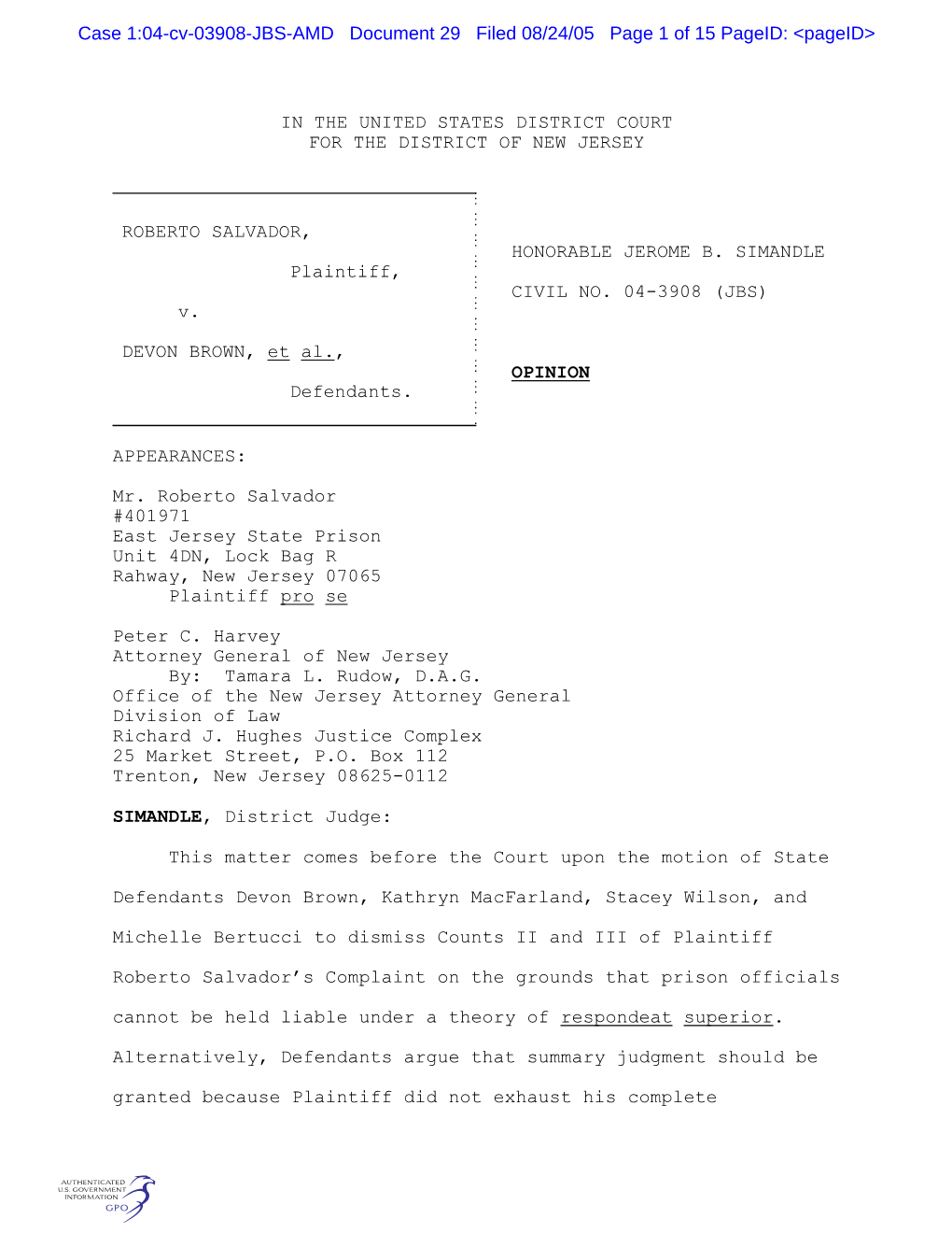 Case 1:04-Cv-03908-JBS-AMD Document 29 Filed 08/24/05 Page