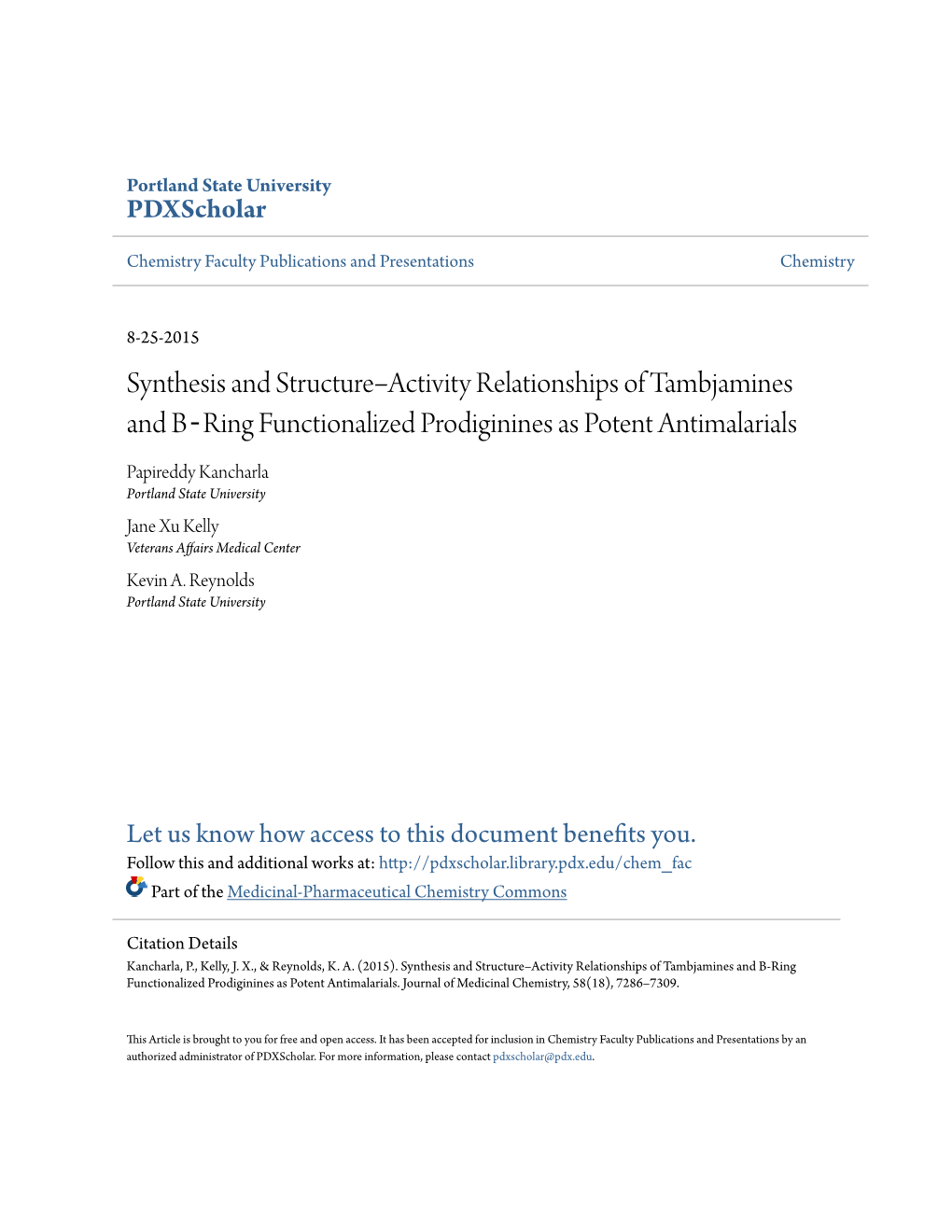 Synthesis and Structure−Activity Relationships of Tambjamines and B‑Ring Functionalized Prodiginines As Potent Antimalarials