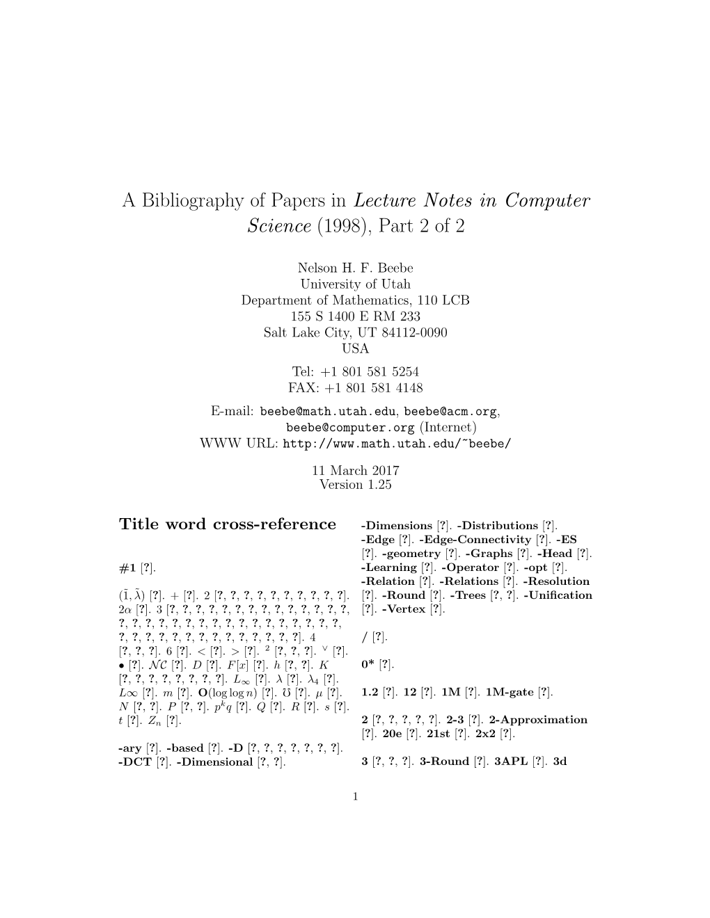 A Bibliography of Papers in Lecture Notes in Computer Science (1998), Part 2 of 2