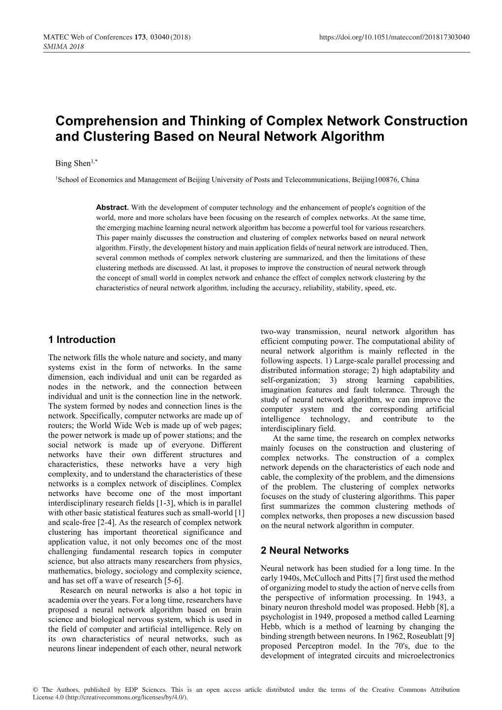 Comprehension and Thinking of Complex Network Construction and Clustering Based on Neural Network Algorithm