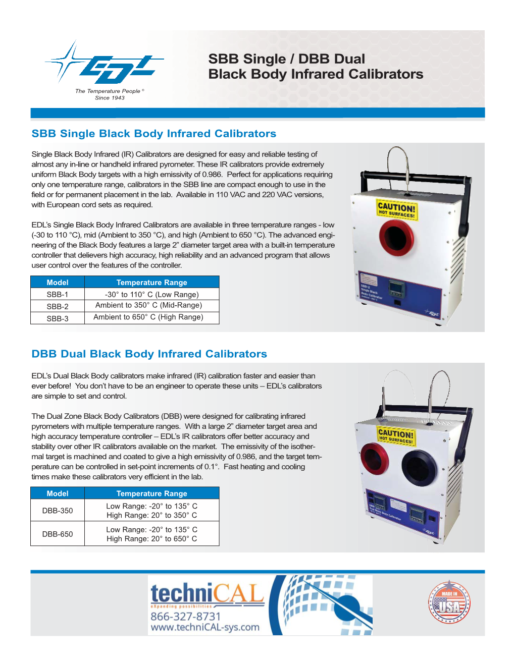 SBB Single / DBB Dual Black Body Infrared Calibrators