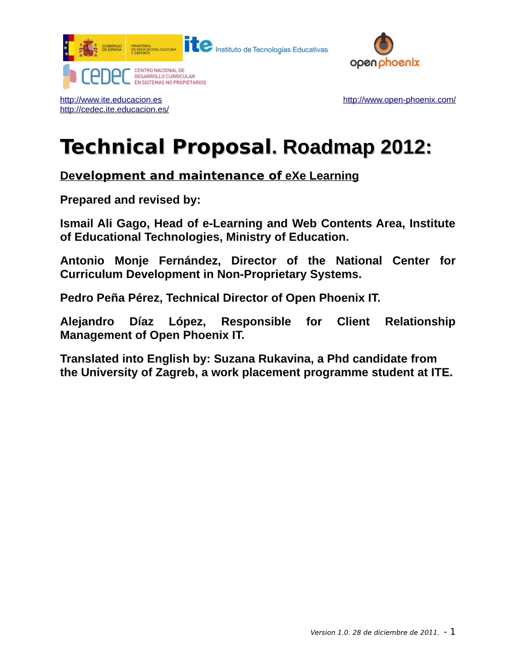 Technical Proposal. Roadmap 2012