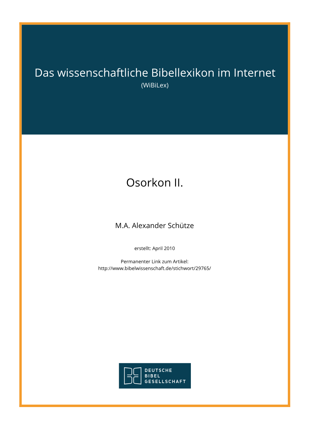 Das Wissenschaftliche Bibellexikon Im Internet Osorkon