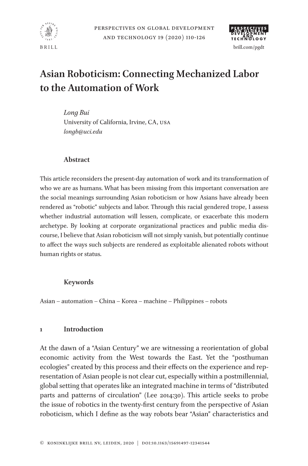 Asian Roboticism: Connecting Mechanized Labor to the Automation of Work