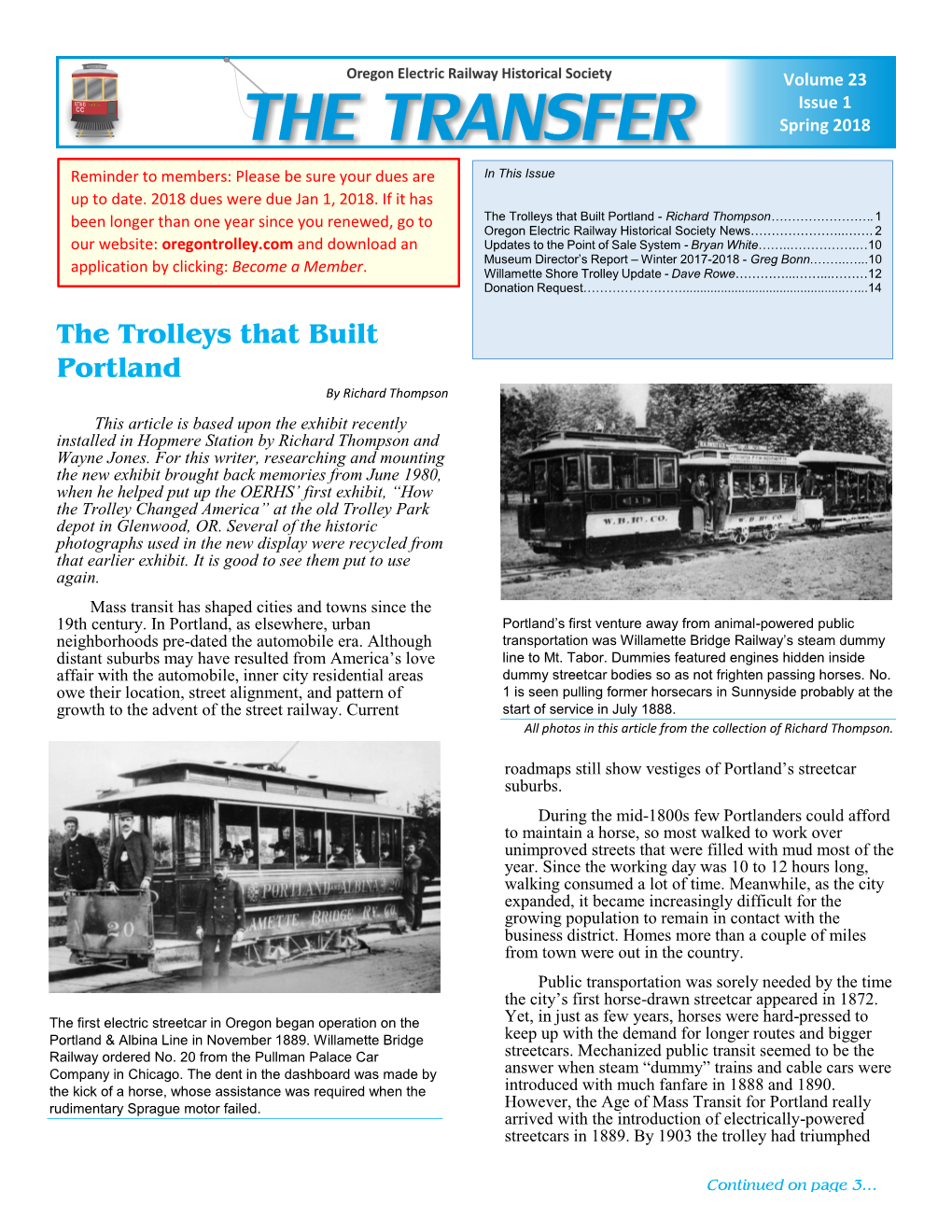 The Trolleys That Built Portland - Richard Thompson……………………