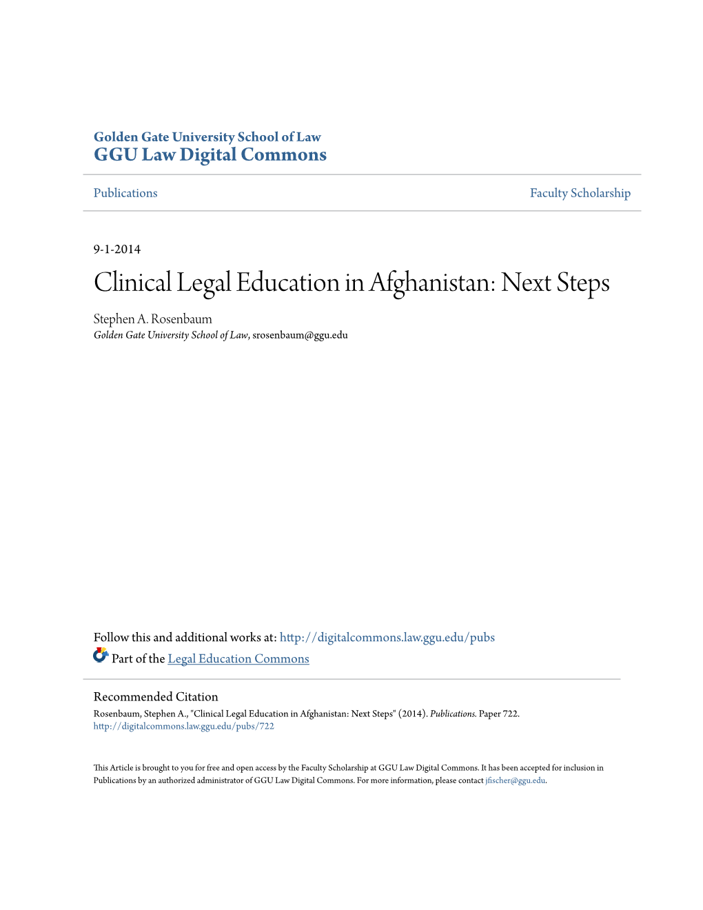 Clinical Legal Education in Afghanistan: Next Steps Stephen A