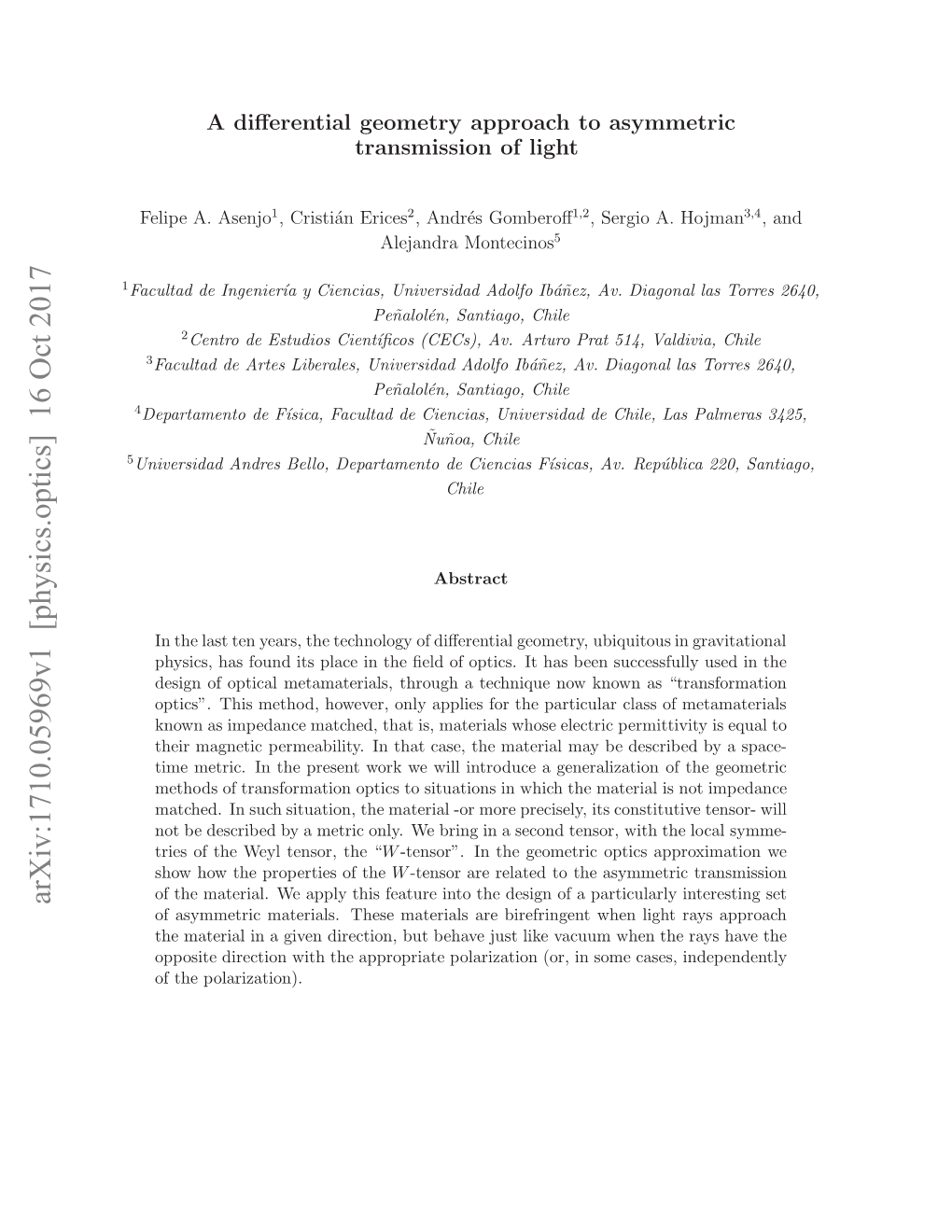 A Differential Geometry Approach to Asymmetric Transmission of Light