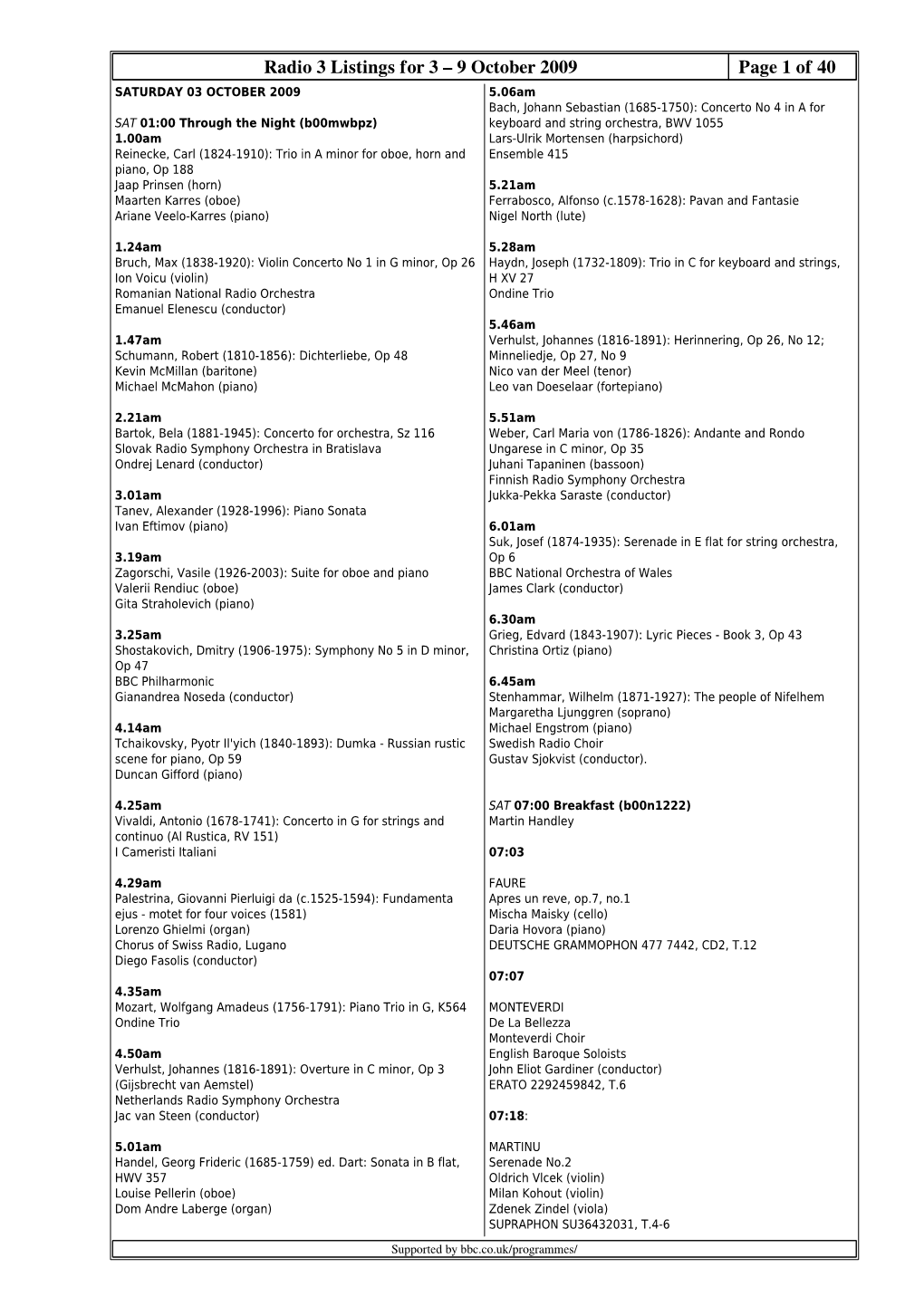 Radio 3 Listings for 3 – 9 October 2009 Page 1