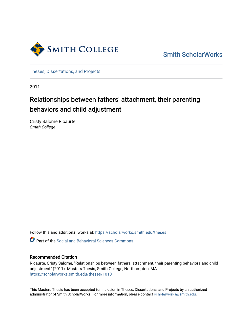 Relationships Between Fathers' Attachment, Their Parenting Behaviors and Child Adjustment