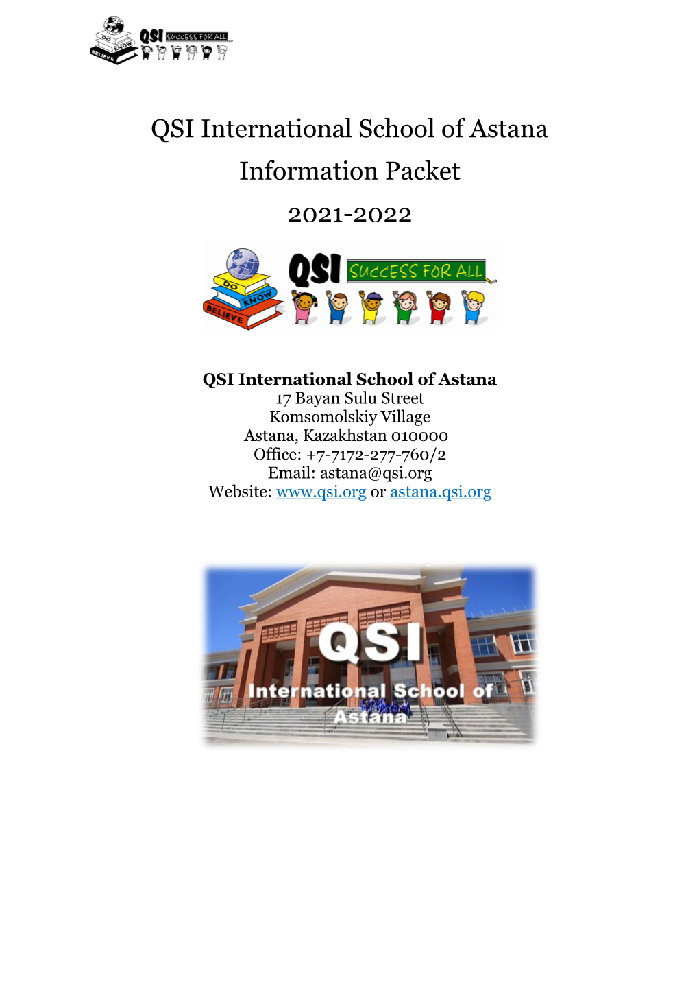 QSI International School of Astana Information Packet 2021-2022