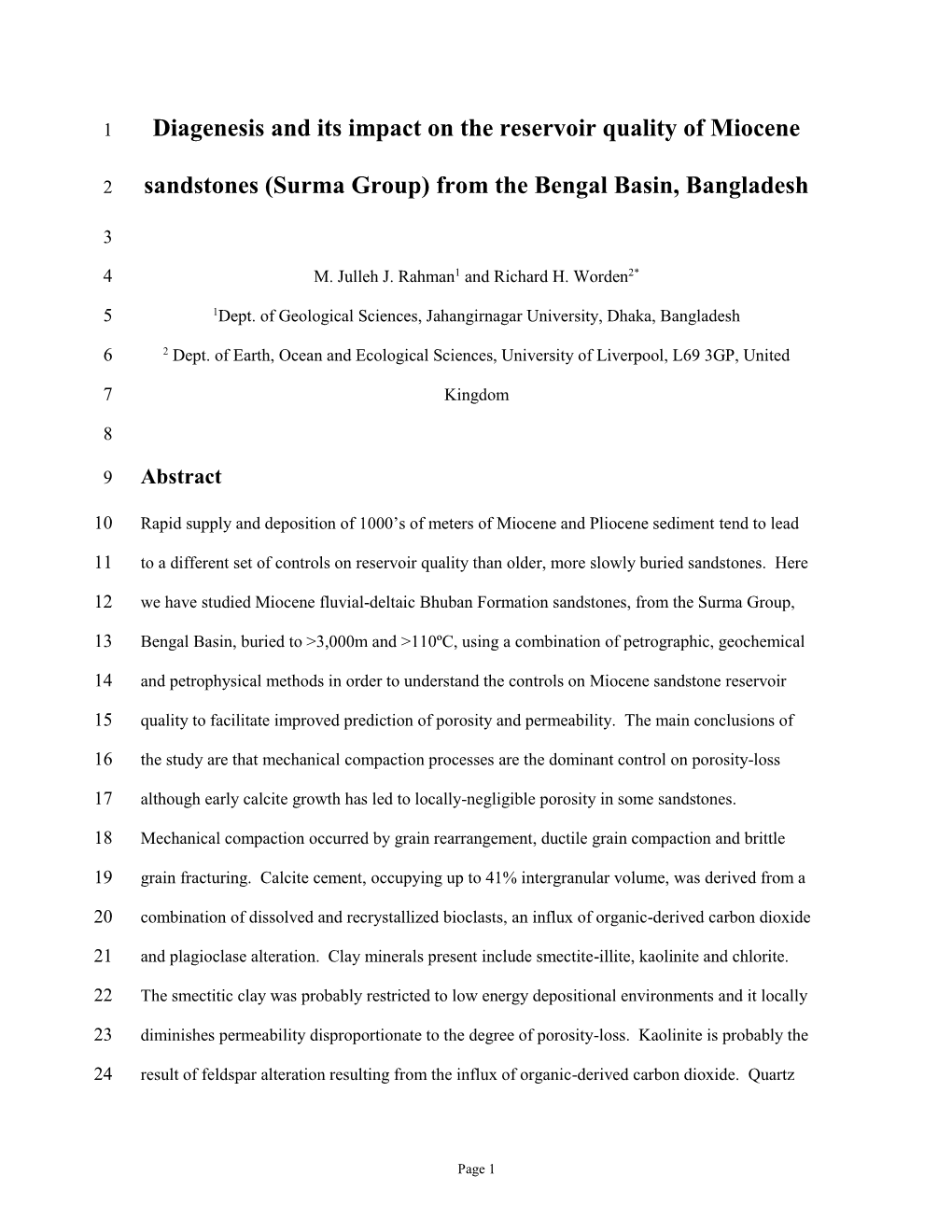 Diagenesis and Its Impact on the Reservoir Quality of Miocene