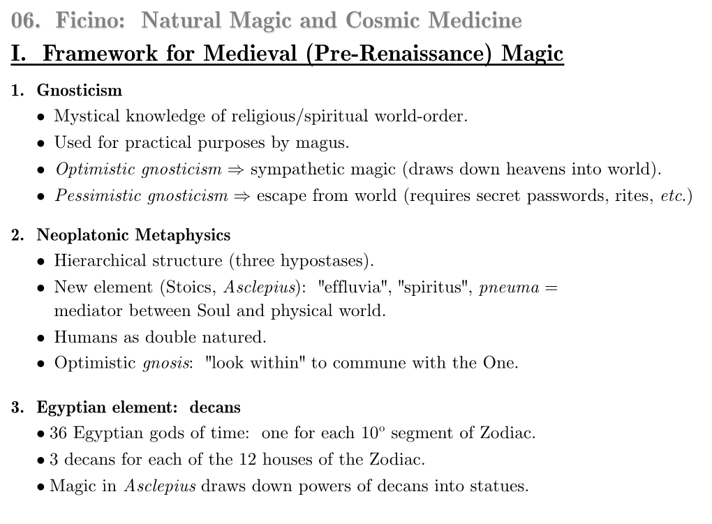 06. Ficino: Natural Magic and Cosmic Medicine I. Framework for Medieval (Pre-Renaissance) Magic 1