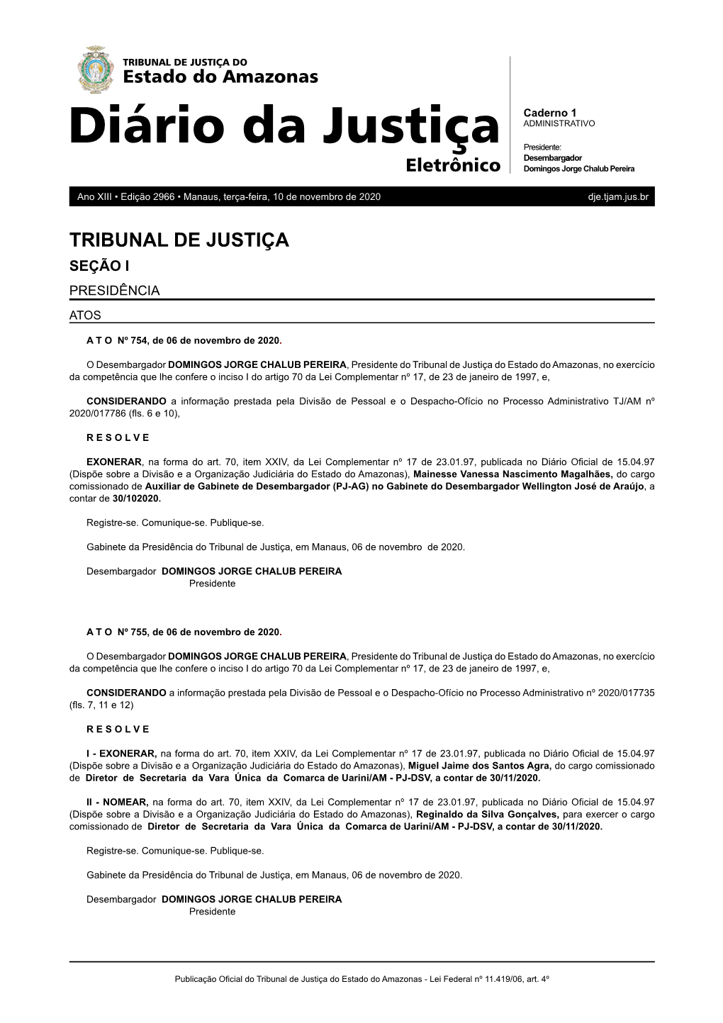 Tribunal De Justiça Seção I Presidência Atos