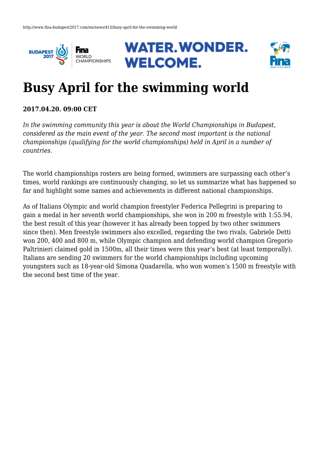 Busy April for the Swimming World