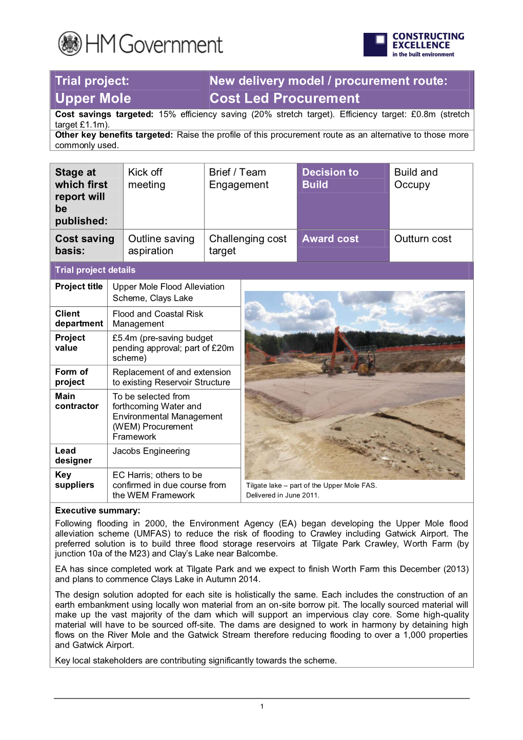 Upper Mole Cost Led Procurement Cost Savings Targeted: 15% Efficiency Saving (20% Stretch Target)