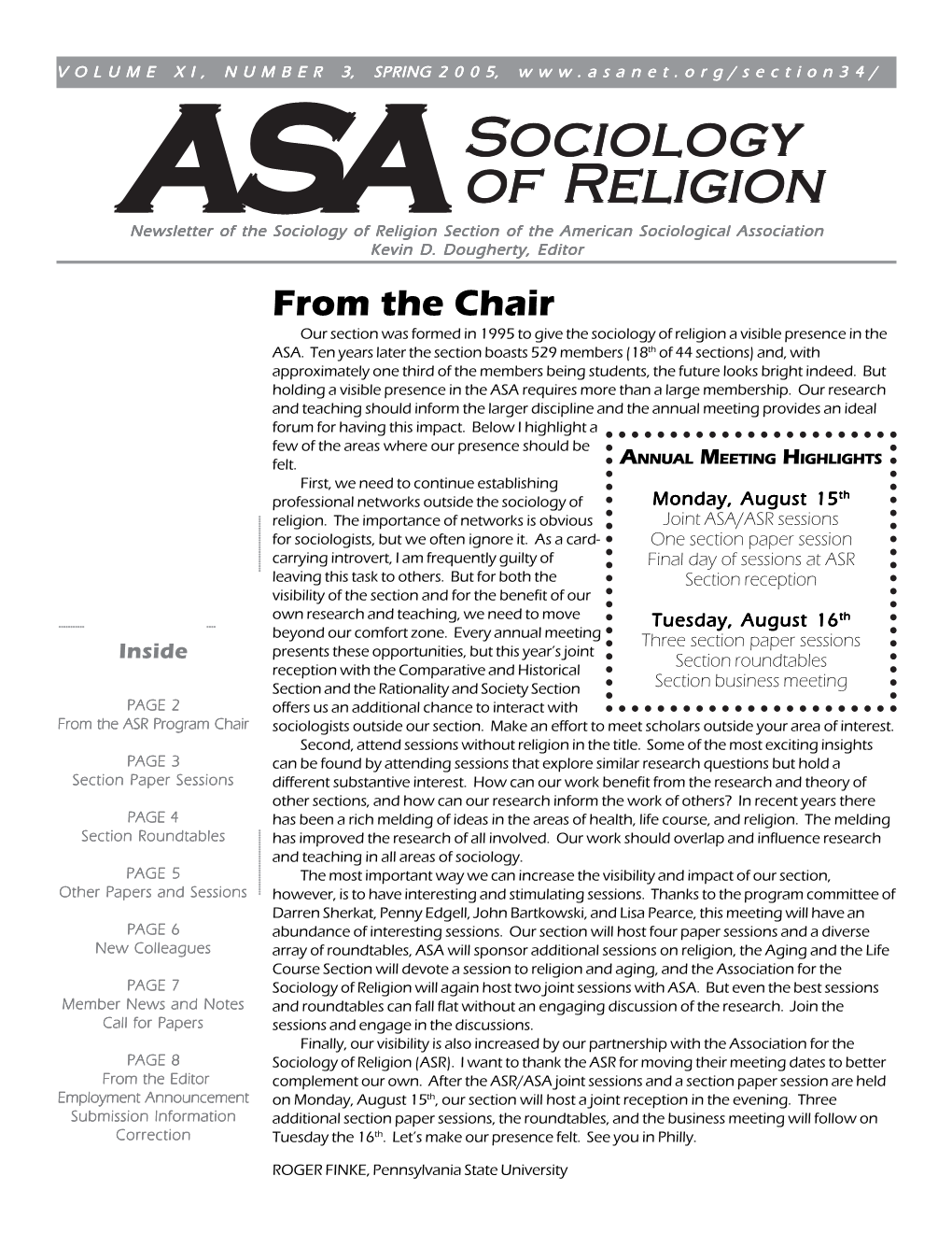 Sociology of Religion a Visible Presence in the ASA