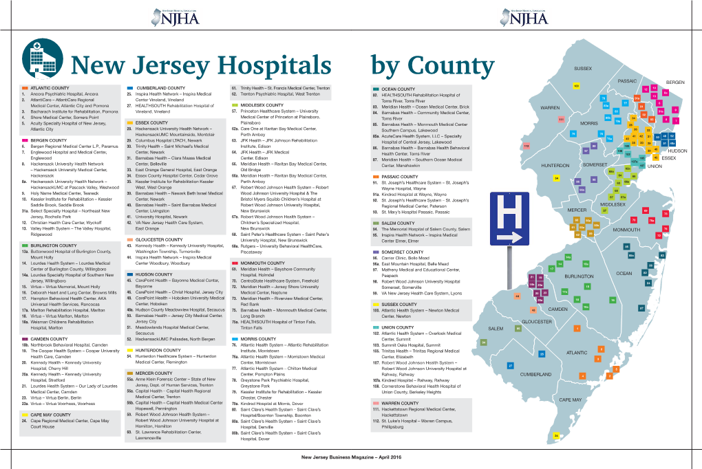 New Jersey Hospitals by County PASSAIC BERGEN 100 N N N N 10 ATLANTIC COUNTY CUMBERLAND COUNTY 61