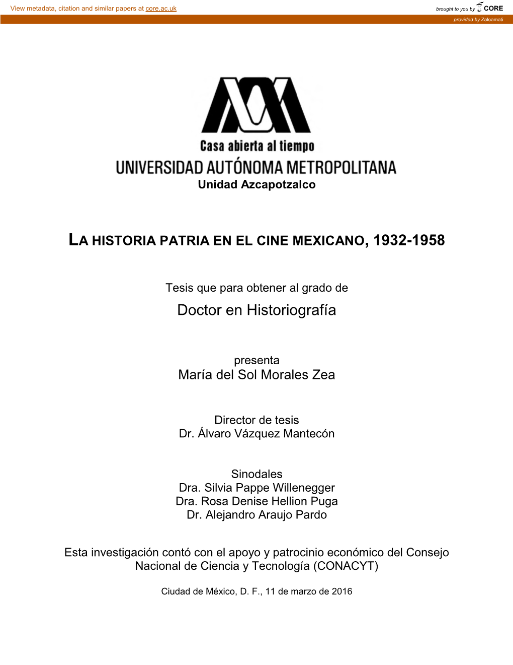 La Historia Patria En El Cine Mexicano, 1932-1958