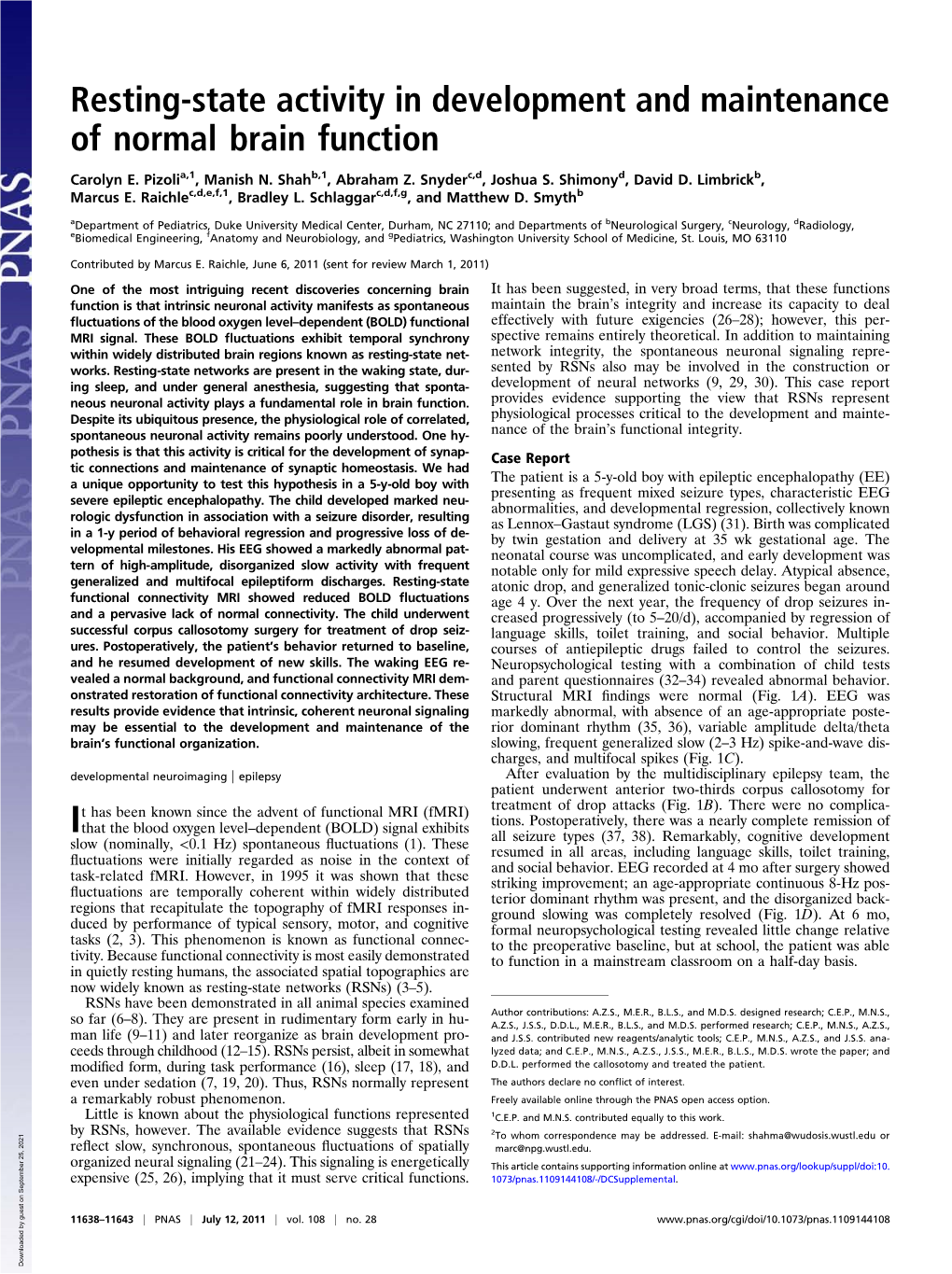 Resting-State Activity in Development and Maintenance of Normal Brain Function