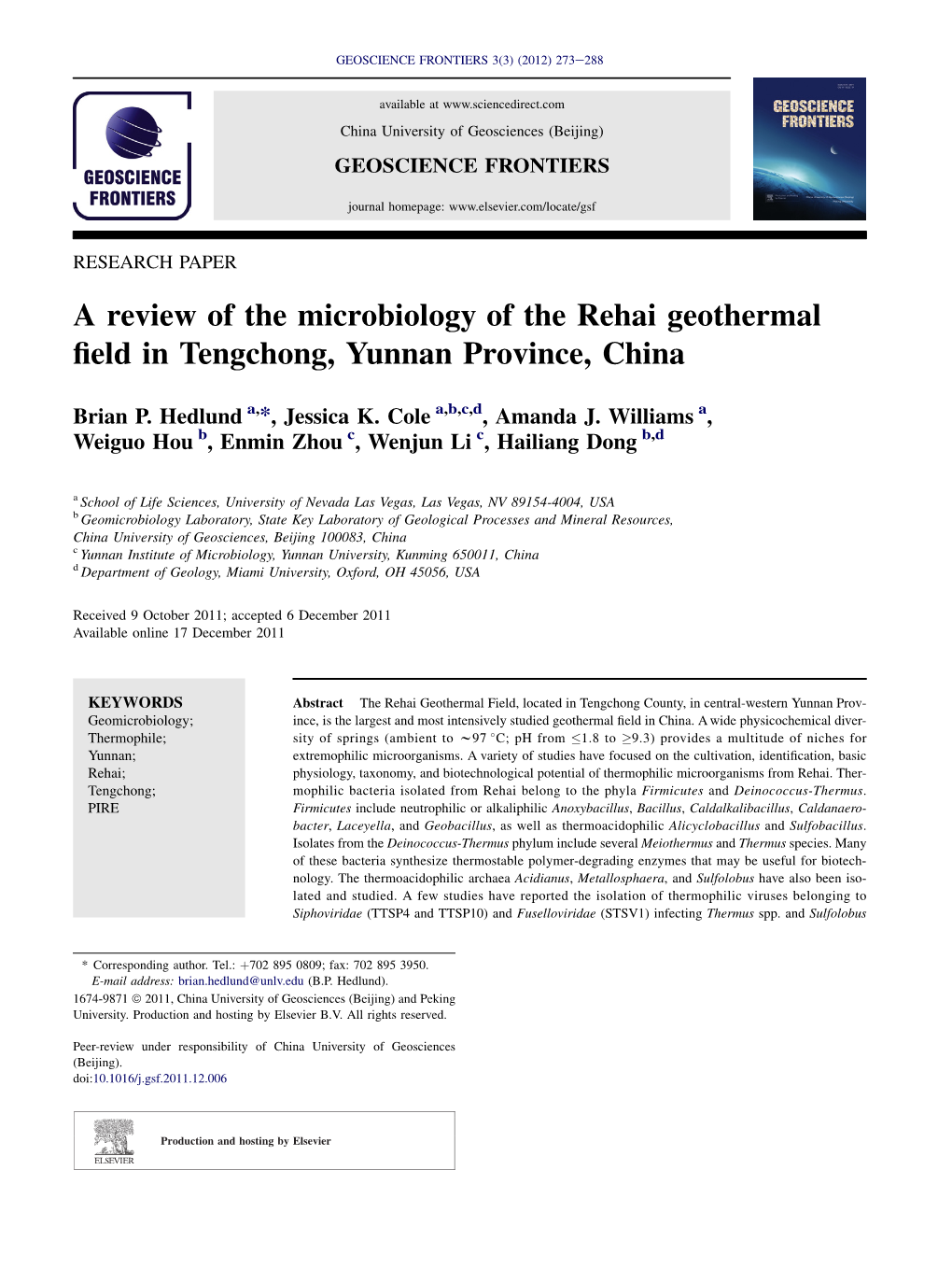 A Review of the Microbiology of the Rehai Geothermal Field In