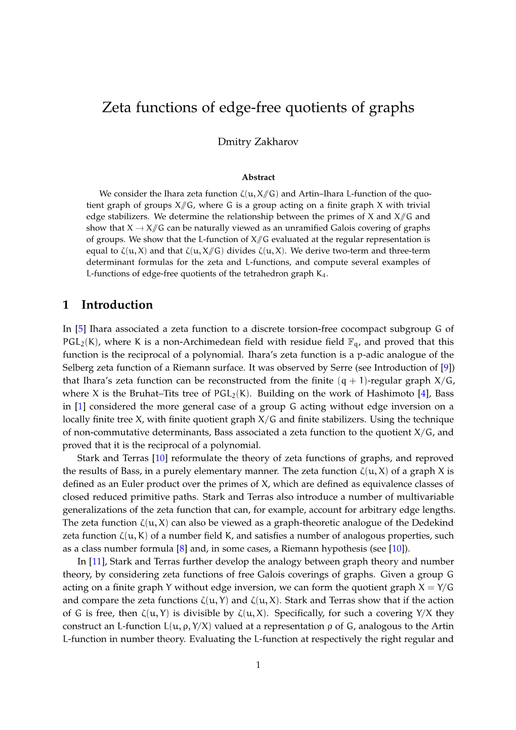 Zeta Functions of Edge-Free Quotients of Graphs