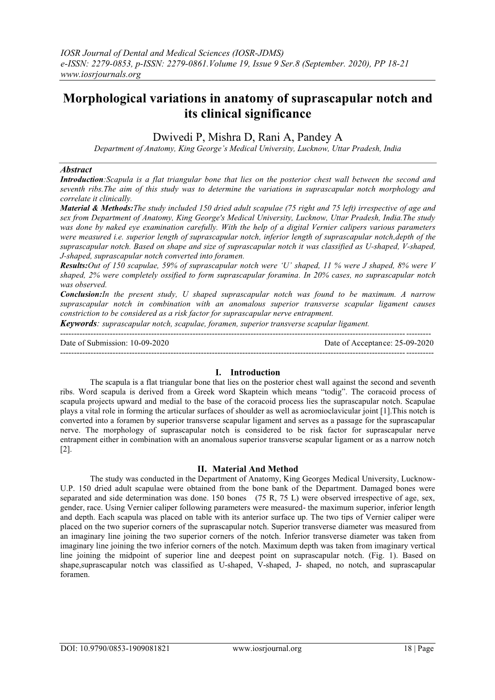 Morphological Variations in Anatomy of Suprascapular Notch and Its Clinical Significance