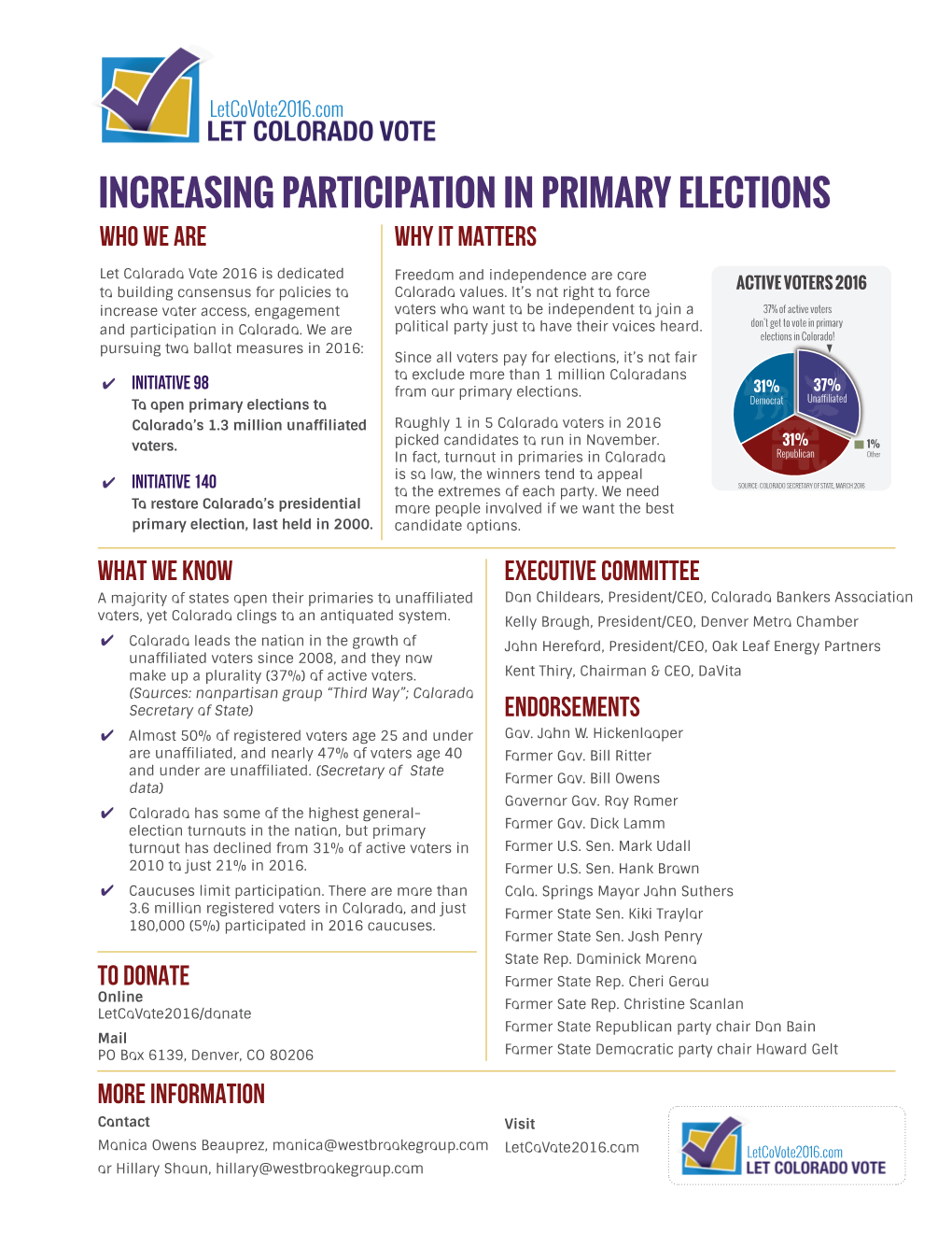 Increasing Participation in Primary Elections Who We Are Why It Matters