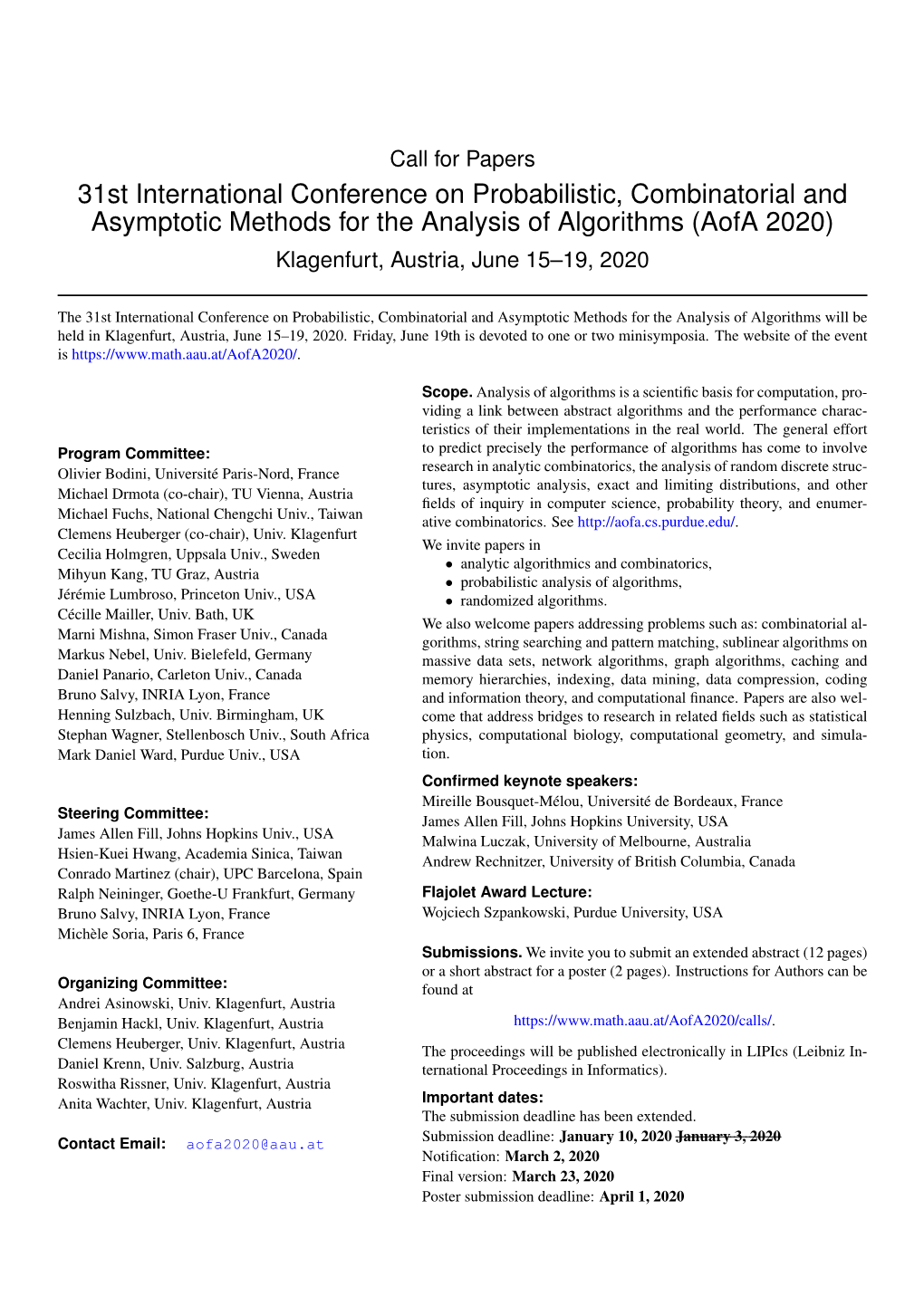 Call for Papers – Aofa2020
