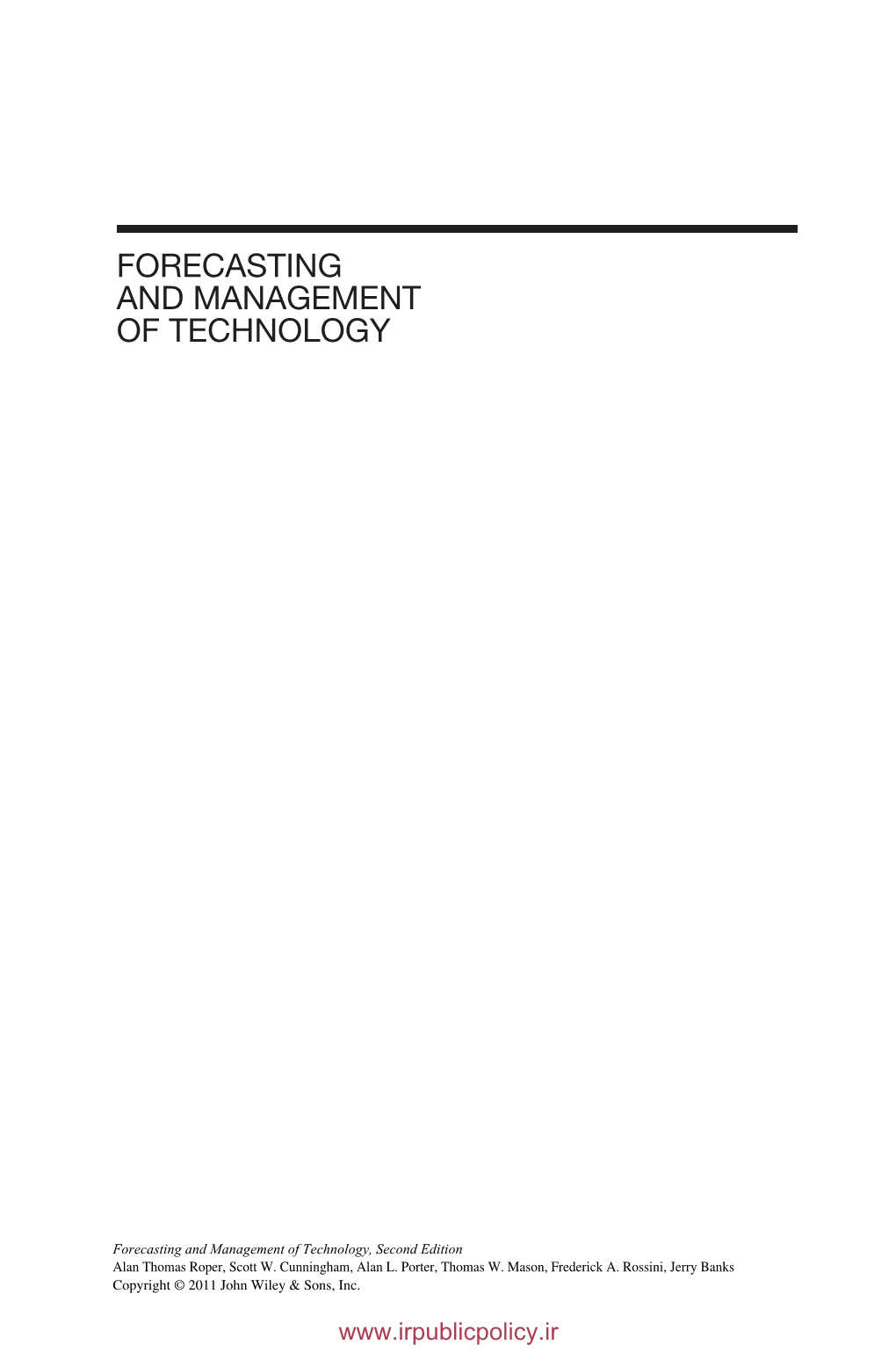 Forecasting and Management of Technology