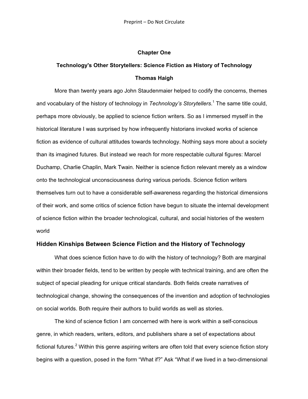 Hidden Kinships Between Science Fiction and the History of Technology