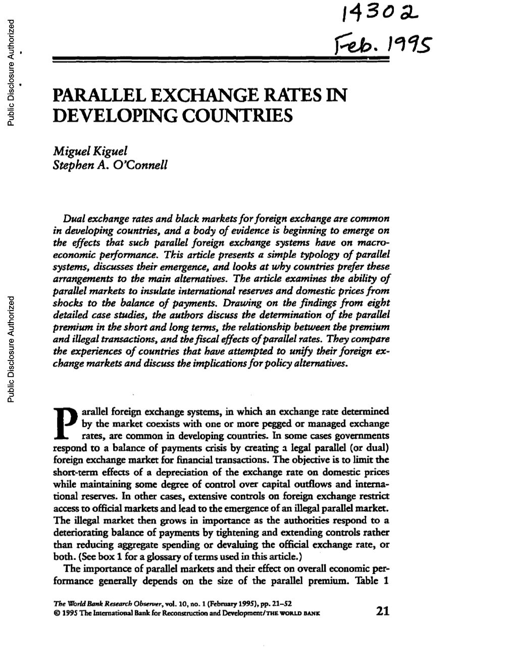 Parallel Exchange Rates in Developing Countries Has, on the Whole, Been Disappointing