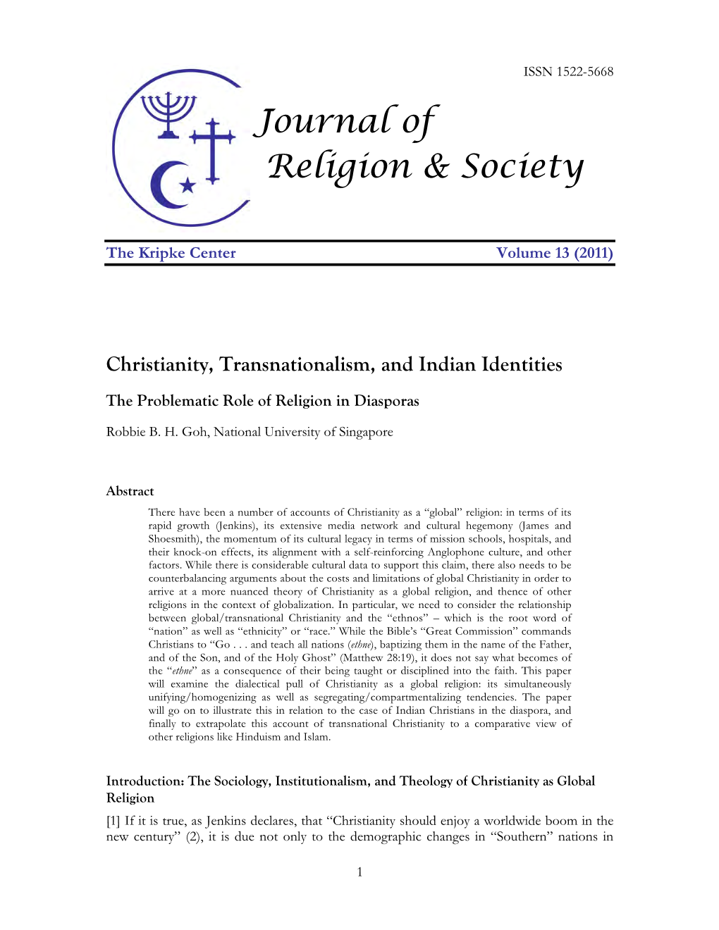 Journal of Religion & Society