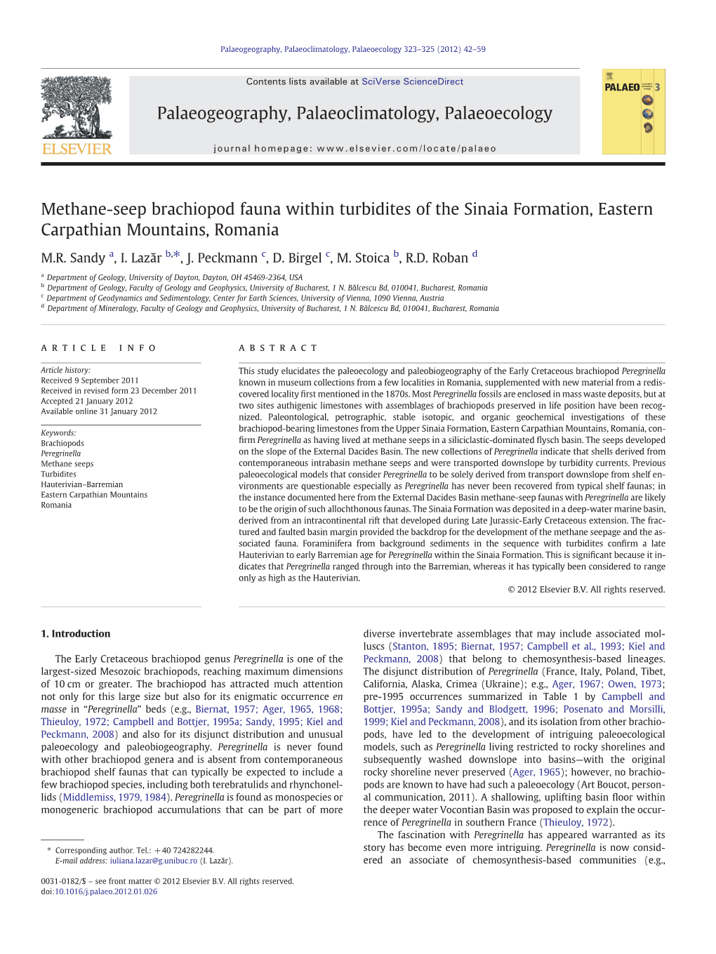 Methane-Seep Brachiopod Fauna Within Turbidites of the Sinaia Formation, Eastern Carpathian Mountains, Romania