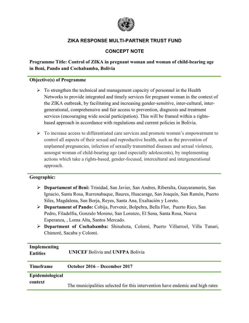 Zika Response Multi-Partner Trust Fund Concept Note