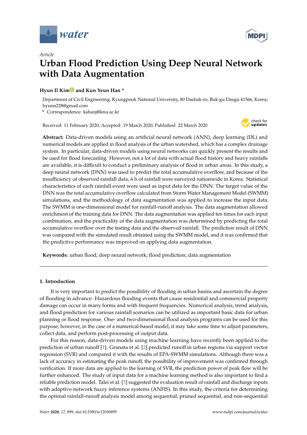 Urban Flood Prediction Using Deep Neural Network with Data Augmentation