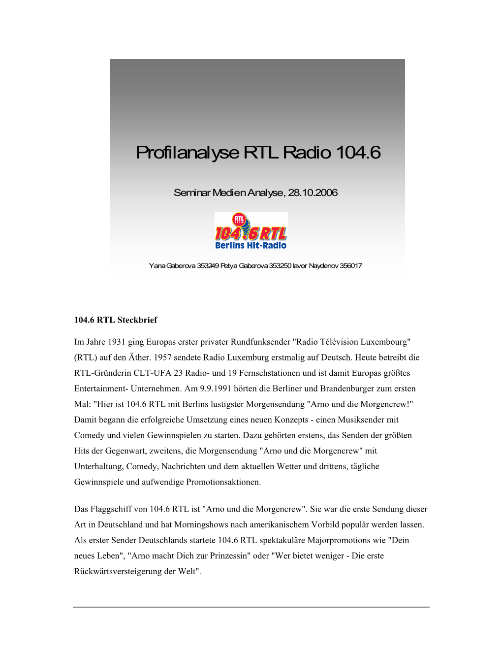 Profilanalyse RTL-Radio 104,6