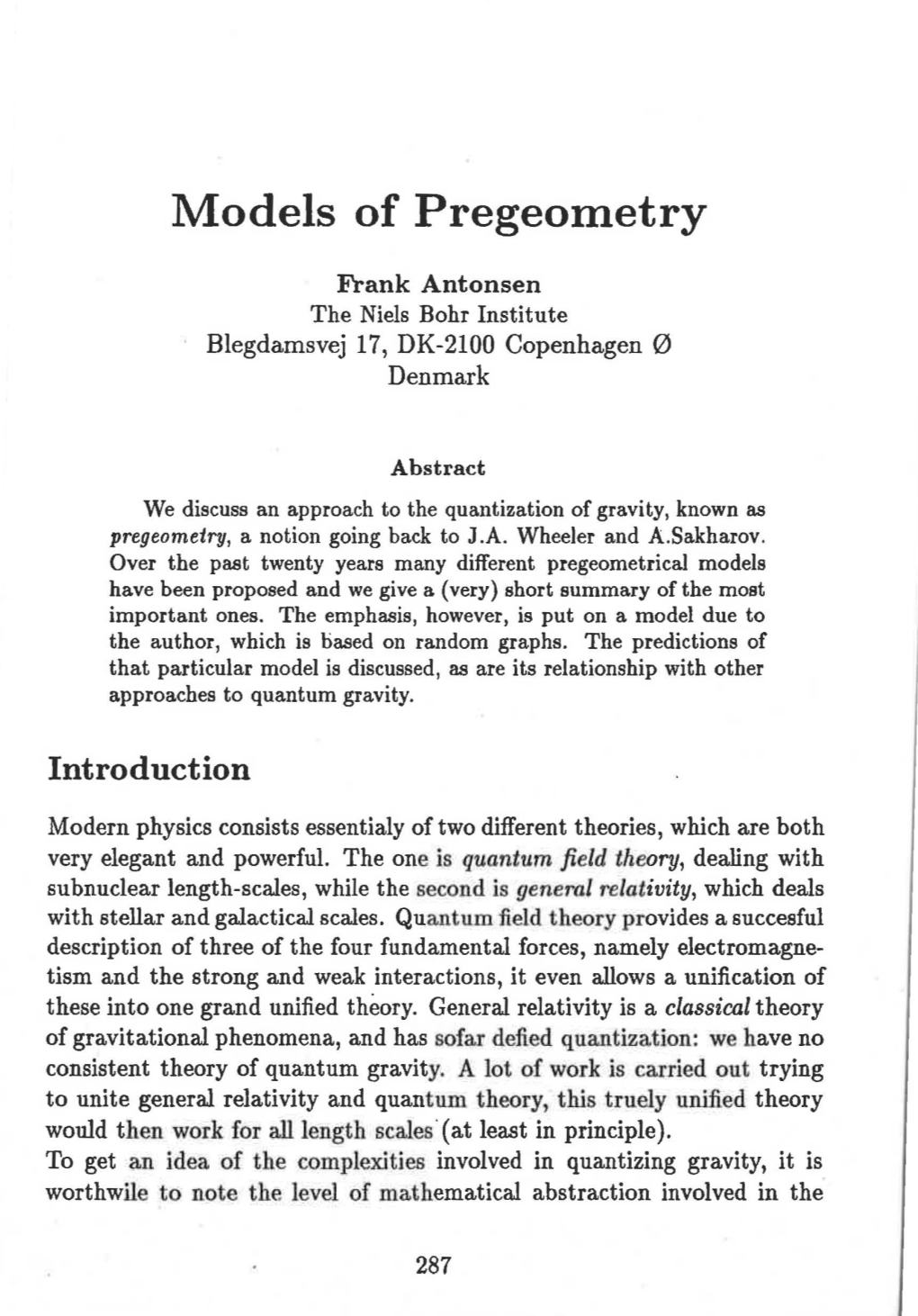 Models of Pregeometry