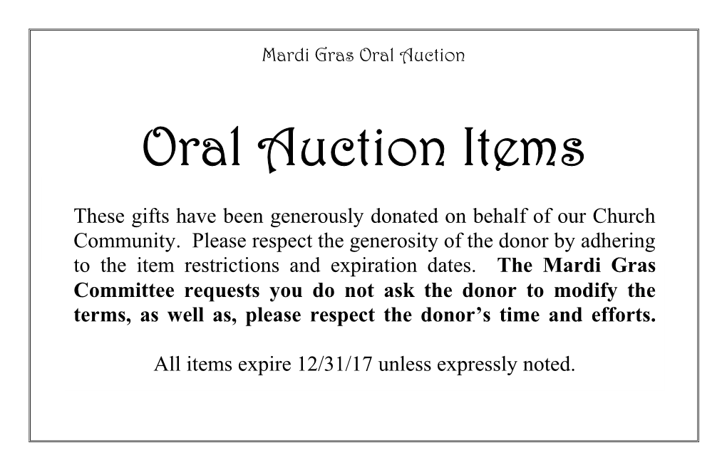 Oral Auction Items