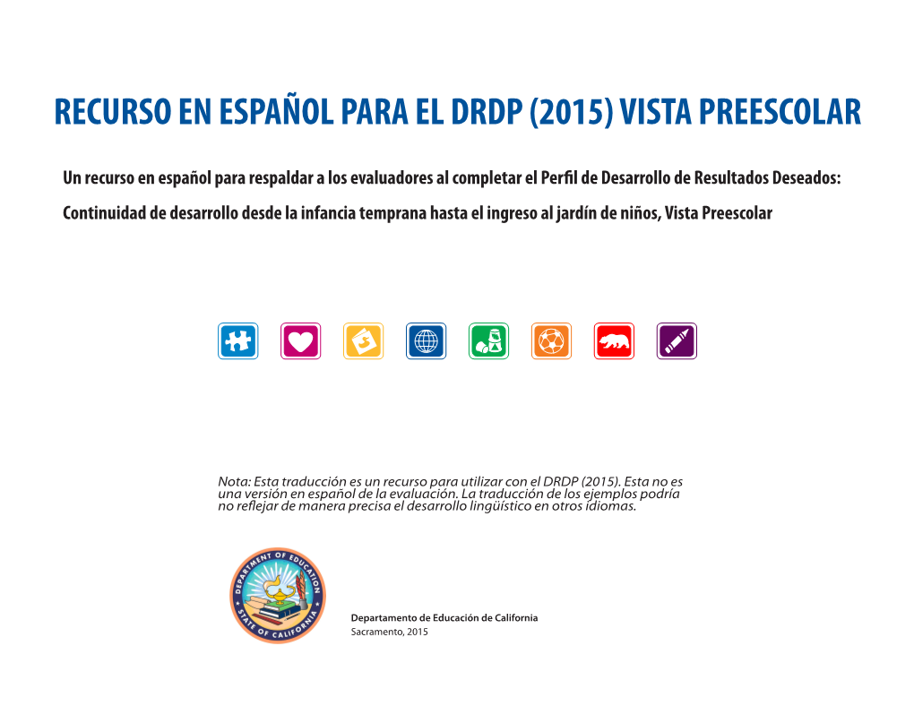 Recurso En Español Para El Drdp (2015) Vista Preescolar