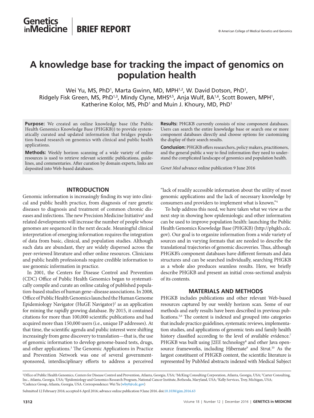 A Knowledge Base for Tracking the Impact of Genomics on Population Health