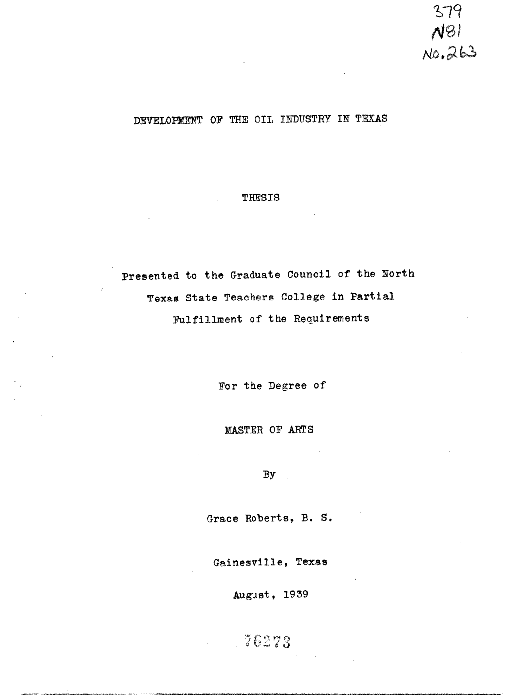 Dxwelop Et of the Oil Industry in Texas Thesis