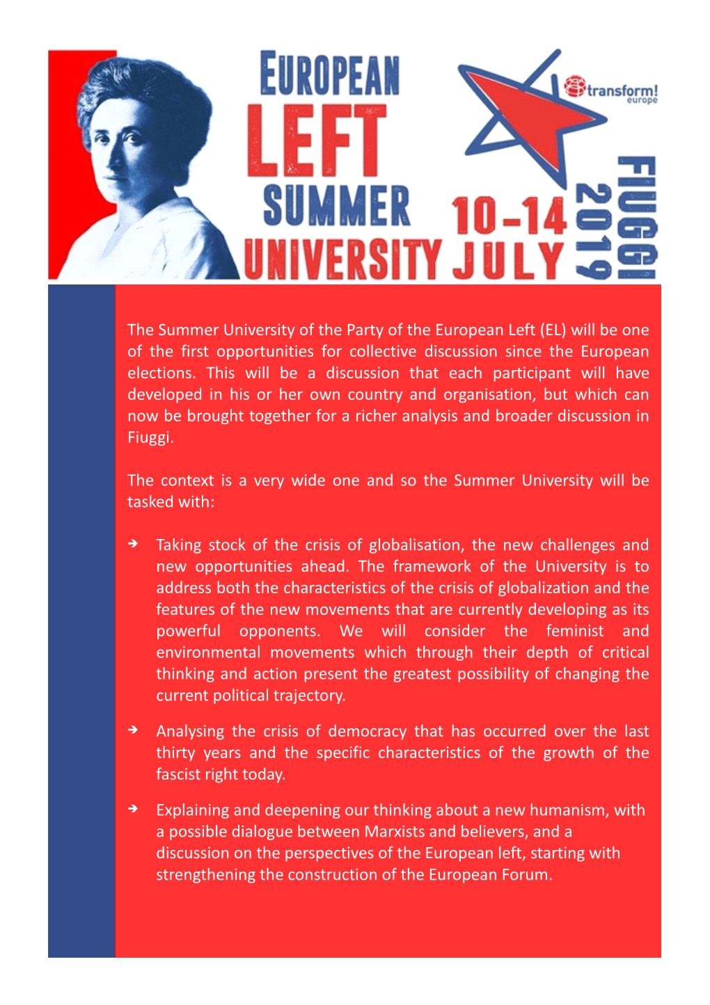The Summer University of the Party of the European Left (EL) Will Be One of the First Opportunities for Collective Discussion Since the European Elections