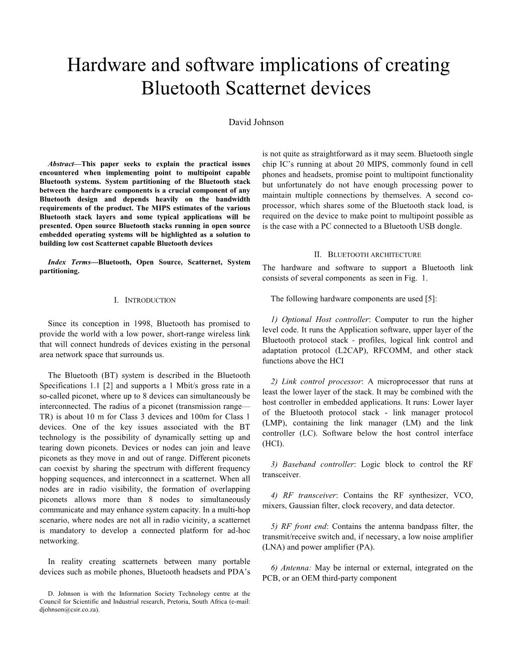 Hardware and Software Implications of Creating Bluetooth Scatternet Devices