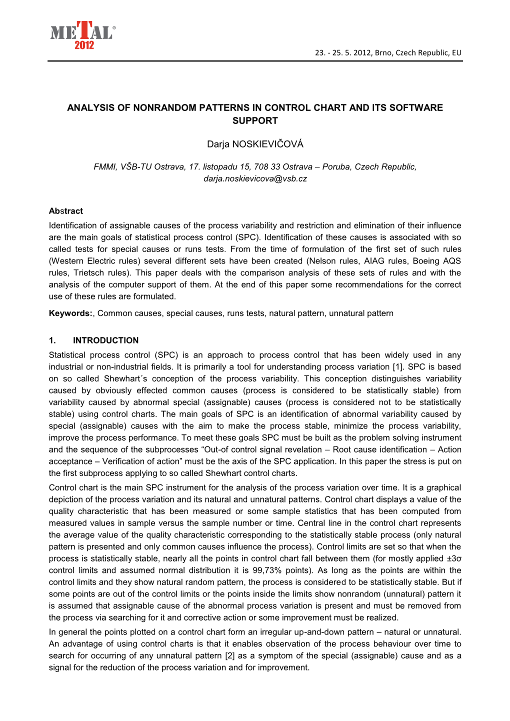 Analysis of Nonrandom Patterns in Control Chart and Its Software Support