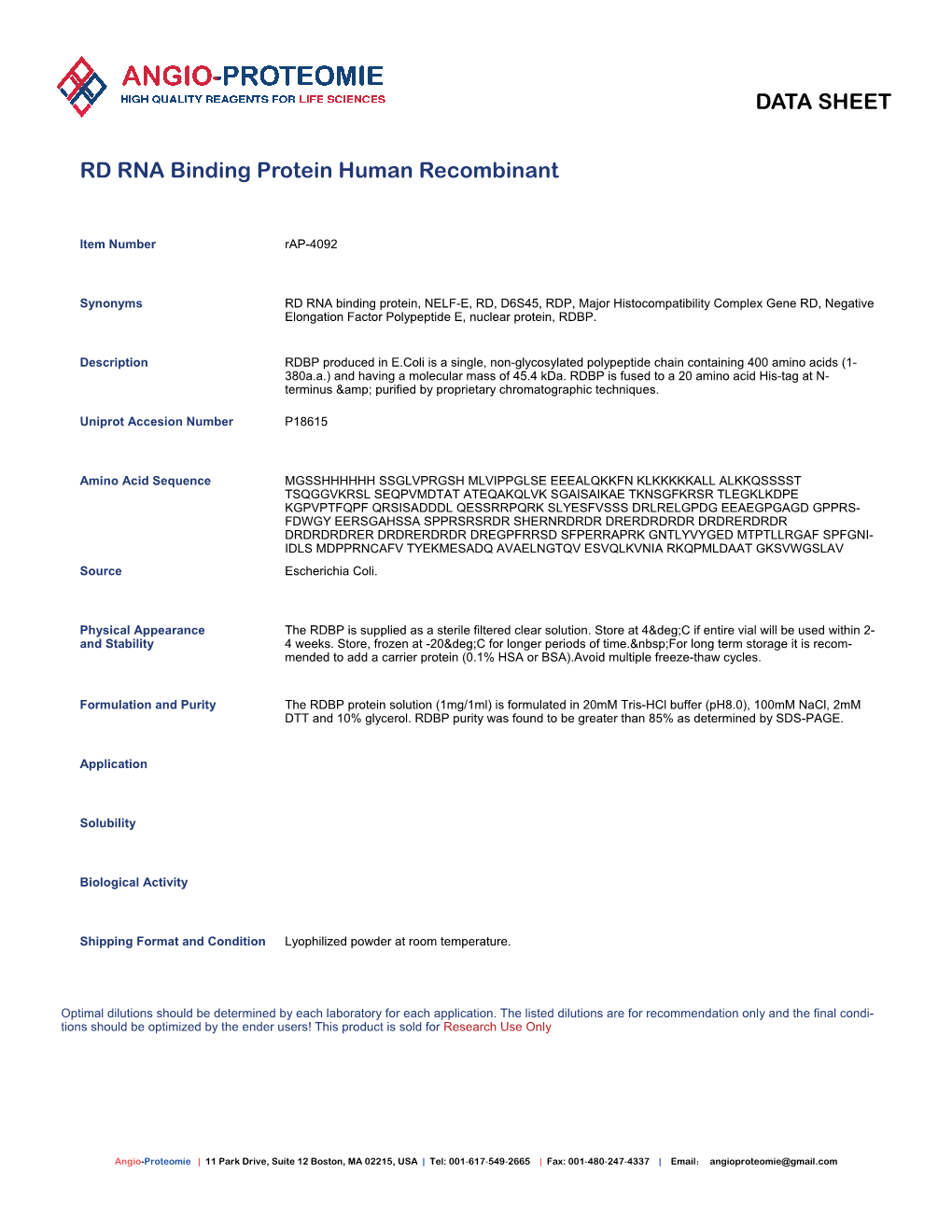 Rap-4092 RD RNA Binding Protein Human Recombinant-PDF.Pdf