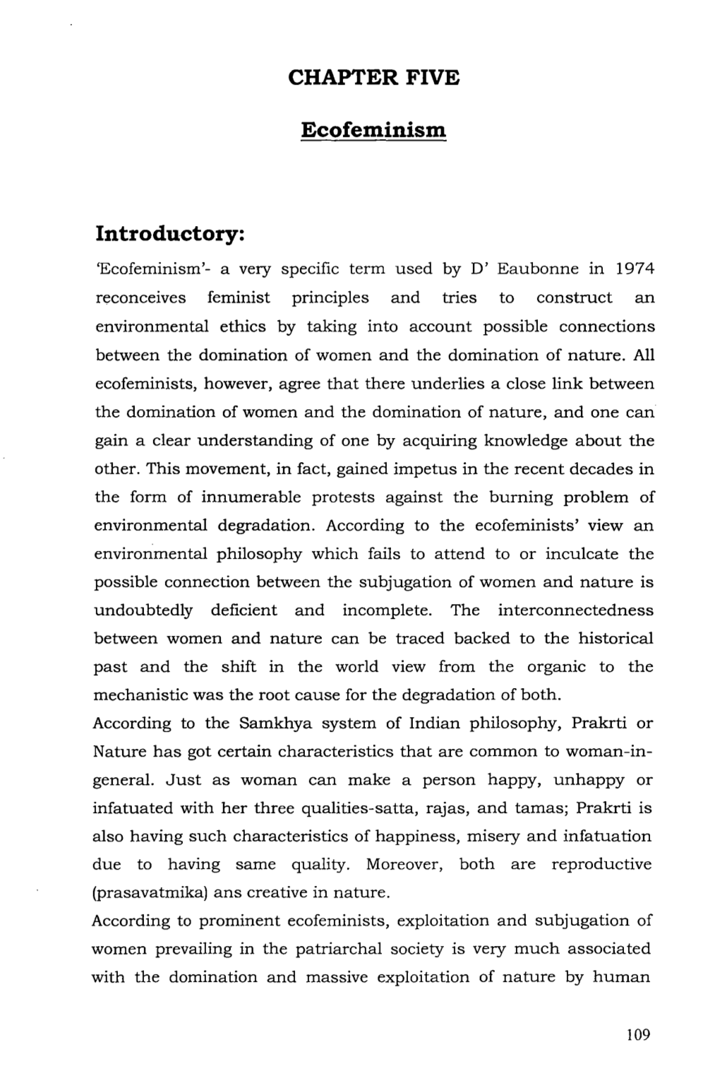 CHAPTER FIVE Ecofeminism Introductory
